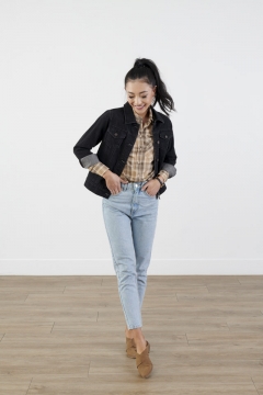 womens black denim jacket top